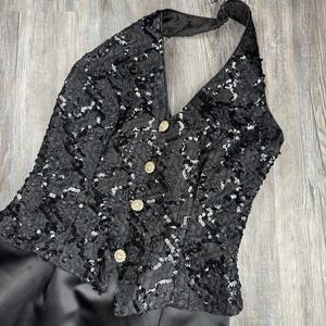 Dave & Johnny Women's Size 10 Long Black Halter Top Sequin Dress